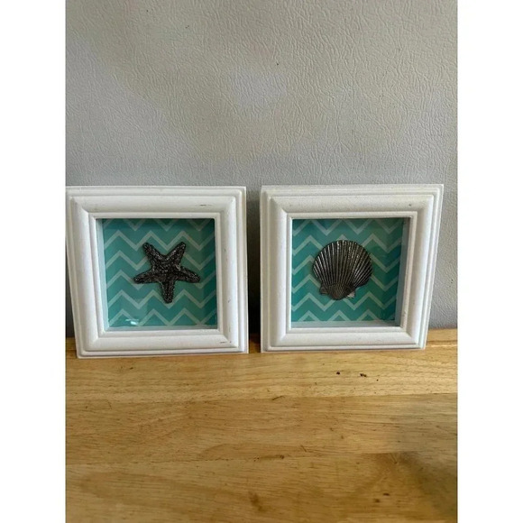 2 Assorted Wood Shadow Box with Shells - Picture 1 of 10